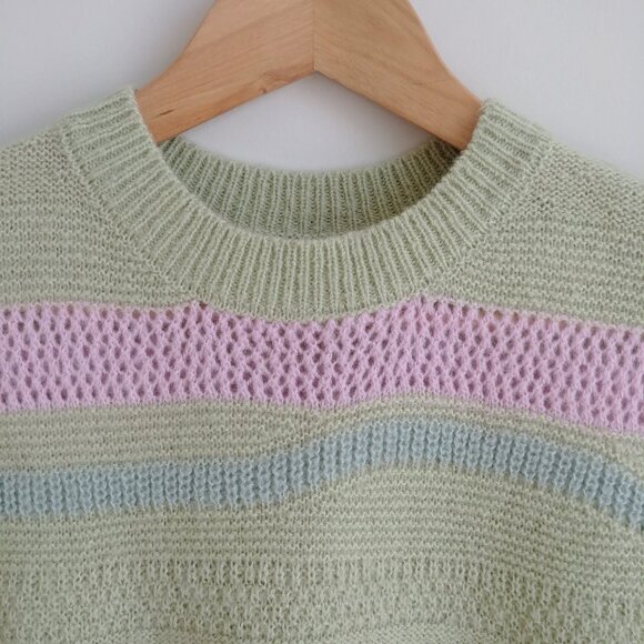 Pastel Striped Knit Sleeveless Sweater Vest - Green & Pink - Picture 3 of 16